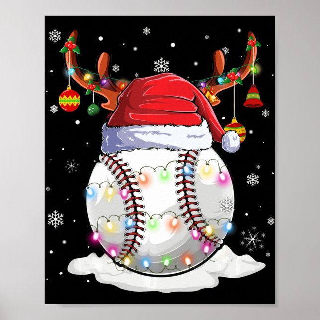 Baseball Boll Santa Hat Reindeer jul Ljus Poster (Framsidan)