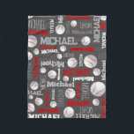 Baseball boll sport-grått-rödvitt namn fleecefilt<br><div class="desc">Idrottsfilé för baseball personlig namn. Den här typiska sporttemade mönstrade filten har basebollar och liten grått,  rött,  mitt grått och vit text på en mörk kol grått bakgrund. Anpassa till din egen namn,  läser Michael. Det finns även annan bollar för idrottsutövning i denna utformning. Designad av www.mylittleeden.com</div>