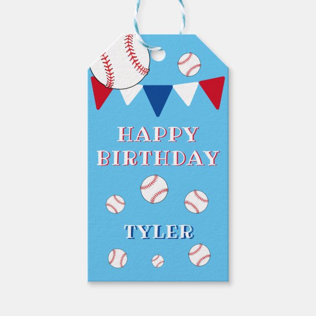 Baseball Bollar Bunting Flaggor Boy Grattis på föd Presentetikett (Framsidan)