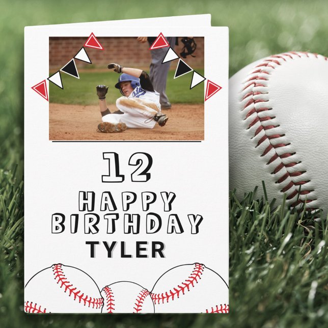 Baseball Bollar Flaggor Kids Photo Birthday Kort (Skapare uppladdad)