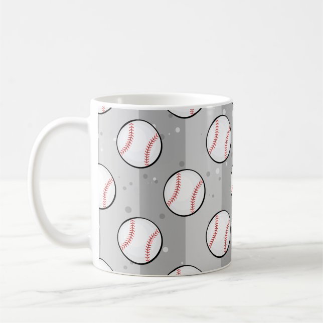 Baseball Bollar - Sömlöst Mönster på Grått Fält Kaffemugg (Vänster)