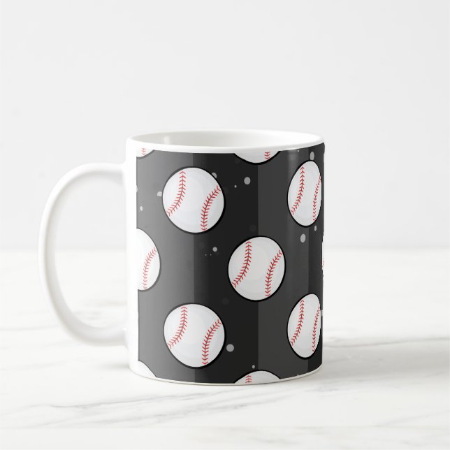 Baseball Bollar - Sömlöst Mönster vid Mörk Fält Kaffemugg (Vänster)
