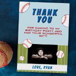 Baseball Bollar Sports Barn Photo Birthday Tack<br><div class="desc">Baseball Bollar Sports Barn Photo Birthday Tack för ditt kort. Anpassa det här basebollkortet med ditt namn,  din bild och tack. Du kan ändra eller radera texten. Underbar för barn som kärlek baseball och sport.</div>