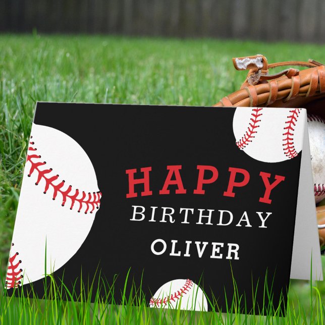 Baseball Bollar Sports Black Grattis på födelsedag Kort (Skapare uppladdad)