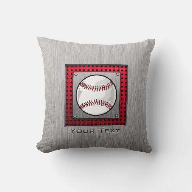 Baseball; Borstad Aluminum look Kudde (Framsida)