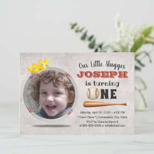 Baseball Boy Anpassningsbar Photo 1st Birthday Par Inbjudningar