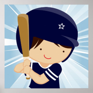 Baseball Boy Batter i Blue och White Poster