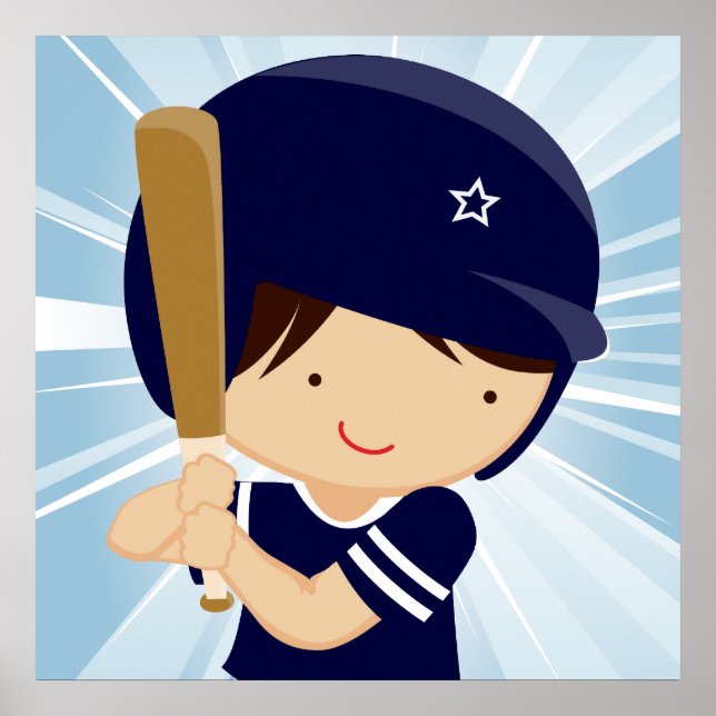 Baseball Boy Batter i Blue och White Poster (Framsidan)