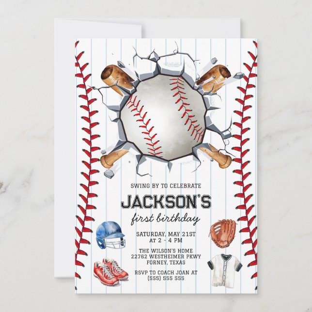 Baseball Boy Birthday Party Invitation Inbjudningar (Framsida)
