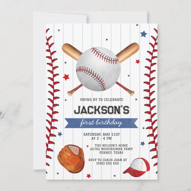 Baseball Boy Birthday Party Invitation Inbjudningar (Framsida)
