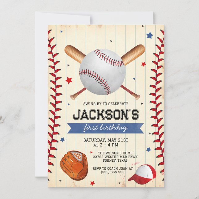 Baseball Boy Birthday Party Invitation Inbjudningar (Framsida)