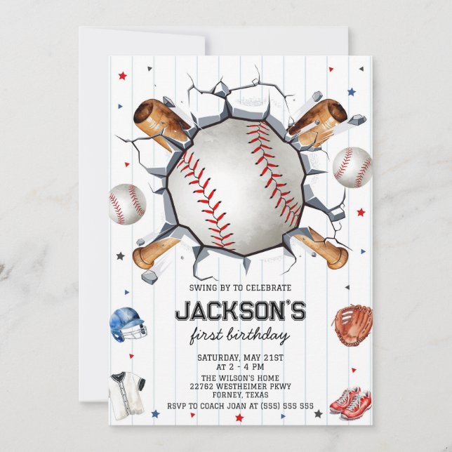 Baseball Boy Birthday Party Invitation Inbjudningar (Framsida)