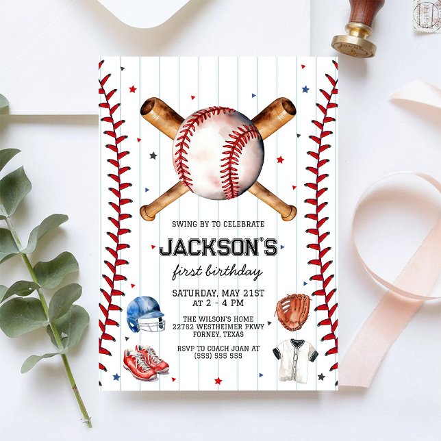 Baseball Boy Birthday Party Invitation Inbjudningar (Skapare uppladdad)