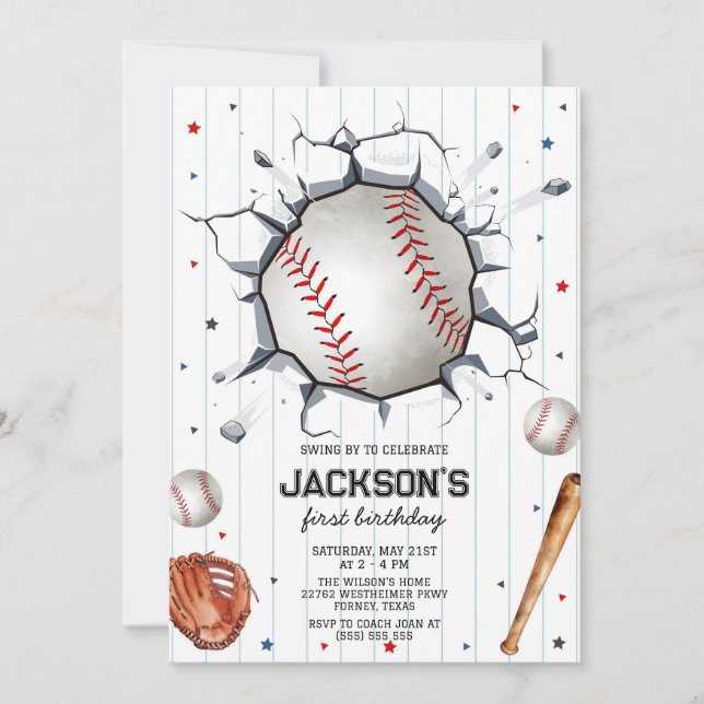 Baseball Boy Birthday Party Invitation Inbjudningar (Framsida)