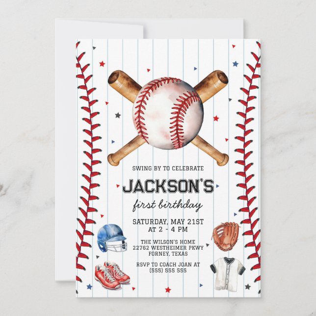 Baseball Boy Birthday Party Invitation Inbjudningar (Framsida)