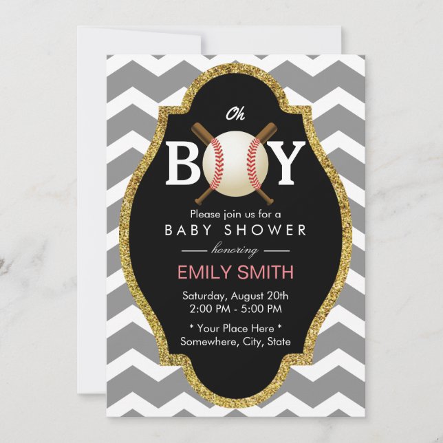 Baseball Boy Chevron Rand Baby Shower Sports Inbjudningar (Framsida)