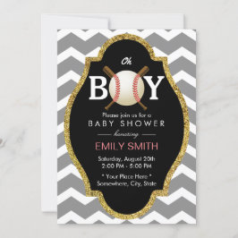 Baseball Boy Chevron Rand Baby Shower Sports Inbjudningar