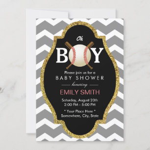 Baseball Boy Chevron Rand Baby Shower Sports Inbjudningar