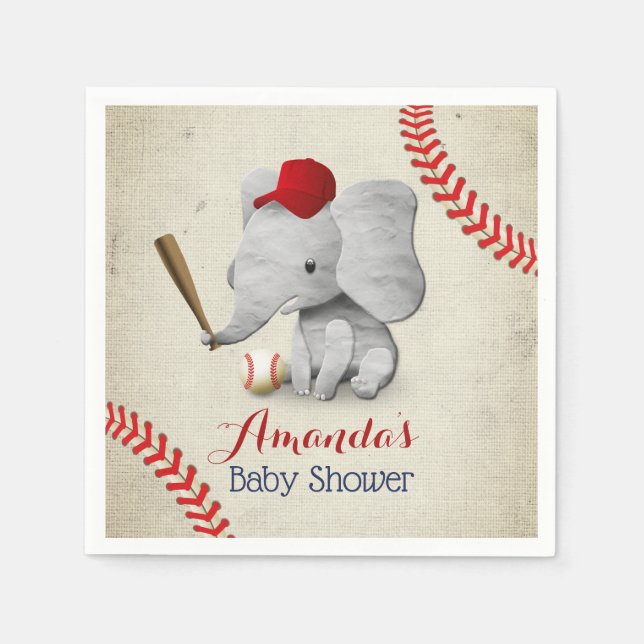 Baseball Boy Cute Elephant Baby Shower Pappersservett (Framsidan)