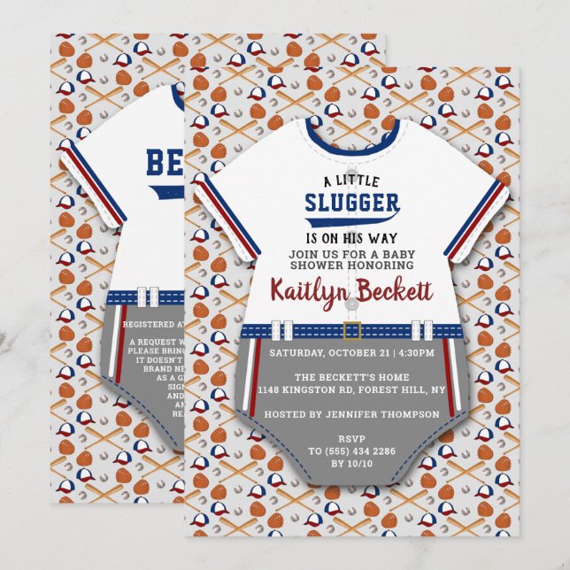 Baseball Boys Baby Shower Inbjudningar (Fram/baksida)