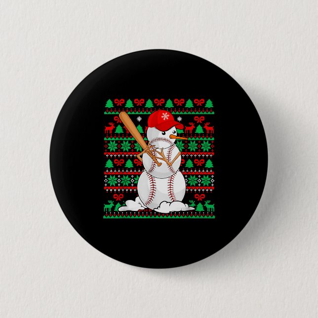 Baseball Boys Men Christmas Snowman Players Ugly X Knapp (Framsida)