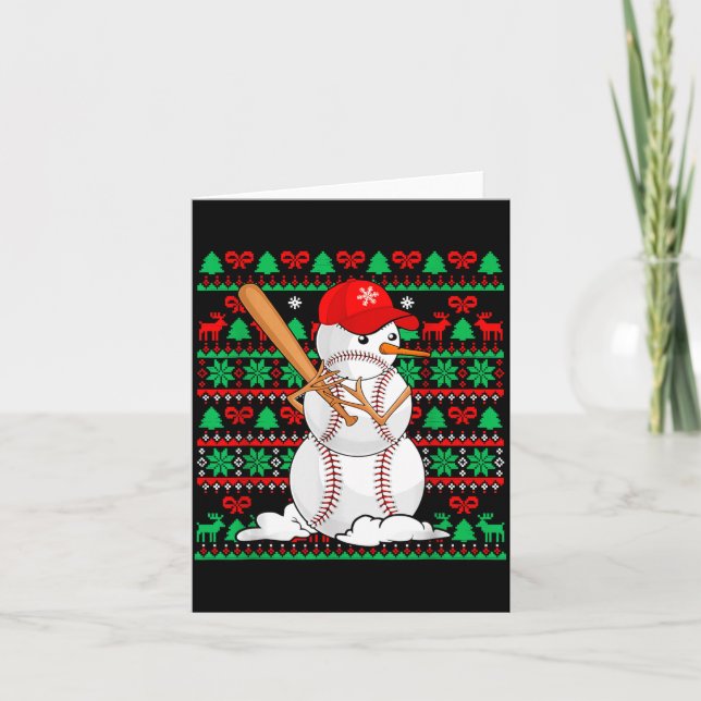 Baseball Boys Men Christmas Snowman Players Ugly X Kort (Framsida)