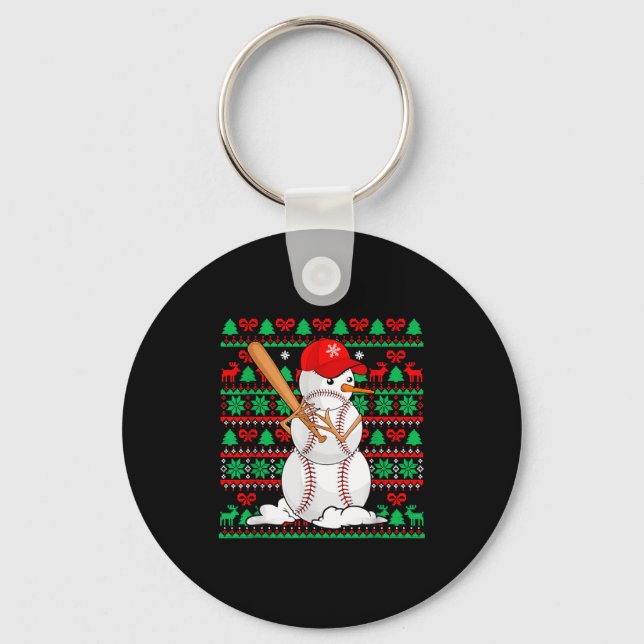 Baseball Boys Men Christmas Snowman Players Ugly X Nyckelring (Framsida)