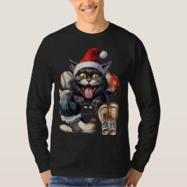 Baseball Cat bära Santa hat för jul T Shirt