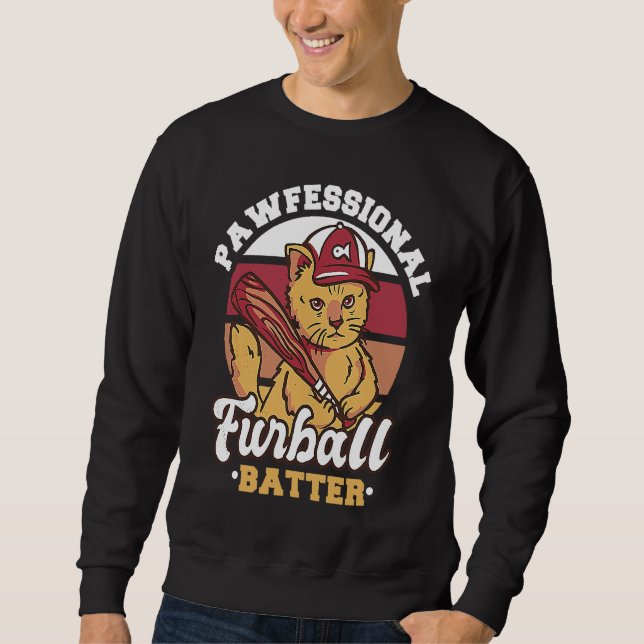 Baseball cat Pawfessional Furball batter 1 Lång Ärmad Tröja (Framsida)
