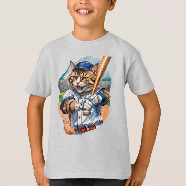 Baseball Cat skrämde kastaren! T Shirt (Framsida)