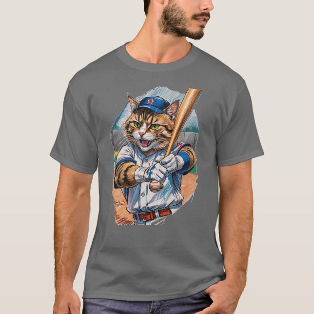 Baseball Cat skrämde kastaren! T Shirt (Framsida)