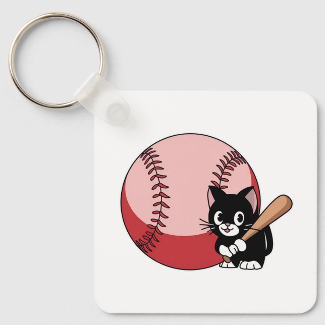 Baseball Cat Tecknad Nyckelring (Framsida)