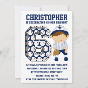 Baseball Catcher Blue White 6e Födelsedagsfest Inbjudningar