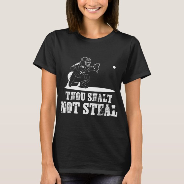Baseball Catcher dig Shalt Not Steal - Religiösa T Shirt (Framsida)