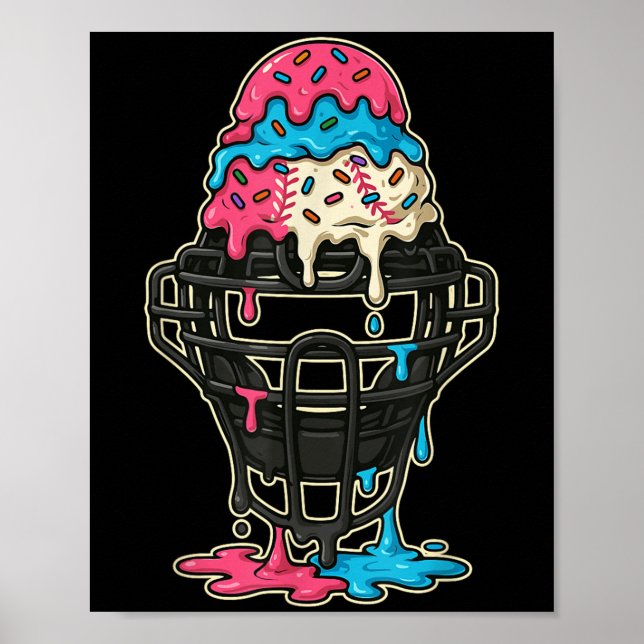 Baseball Catcher Mask Ice Cream Drip Baseball Boys Poster (Framsidan)