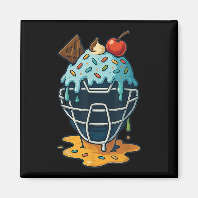 Baseball Catcher Mask Ice Cream Drip Sprinkles Des Magnet (Framsidan)