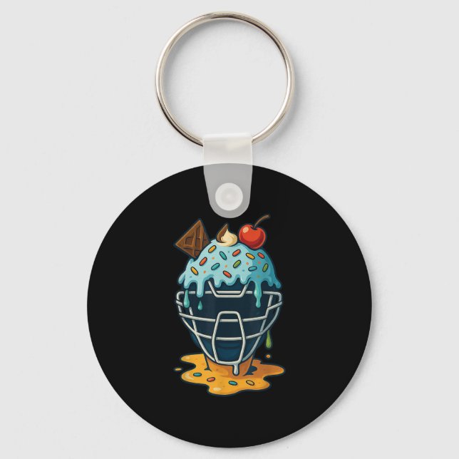 Baseball Catcher Mask Ice Cream Drip Sprinkles Des Nyckelring (Framsida)