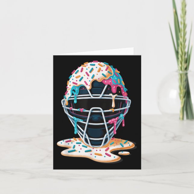 Baseball Catcher Mask Ice Cream Dripping Baseball Kort (Framsida)