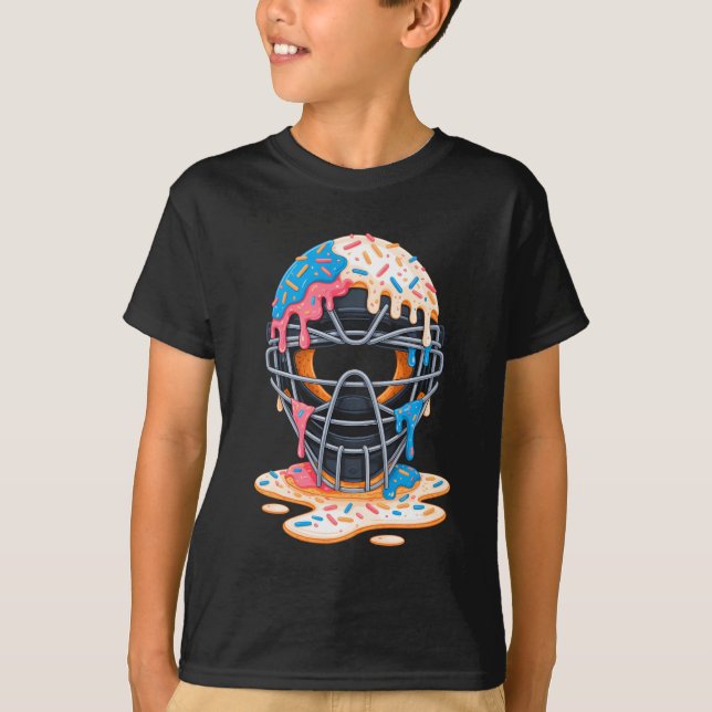 Baseball Catcher Mask Ice Cream Dripping Baseball T Shirt (Framsida)