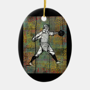 Baseball Catcher ornament, färgat trä Julgransprydnad Keramik