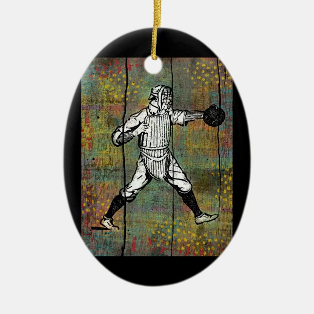 Baseball Catcher ornament, färgat trä Julgransprydnad Keramik (Framsidan)