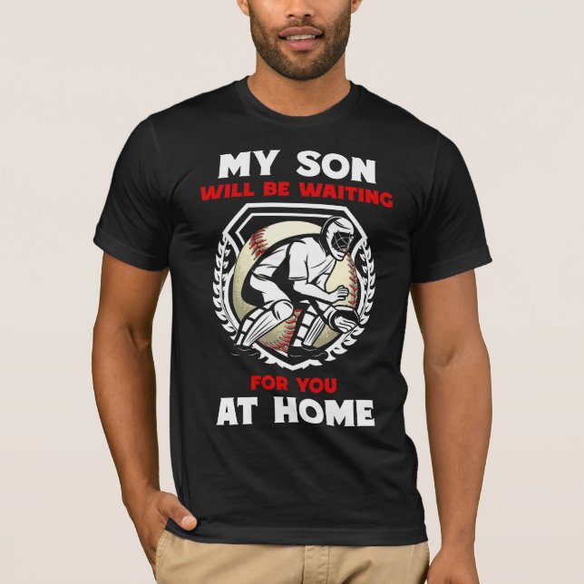 Baseball Catcher Son Proud Parents Support Humor T Shirt (Framsida)