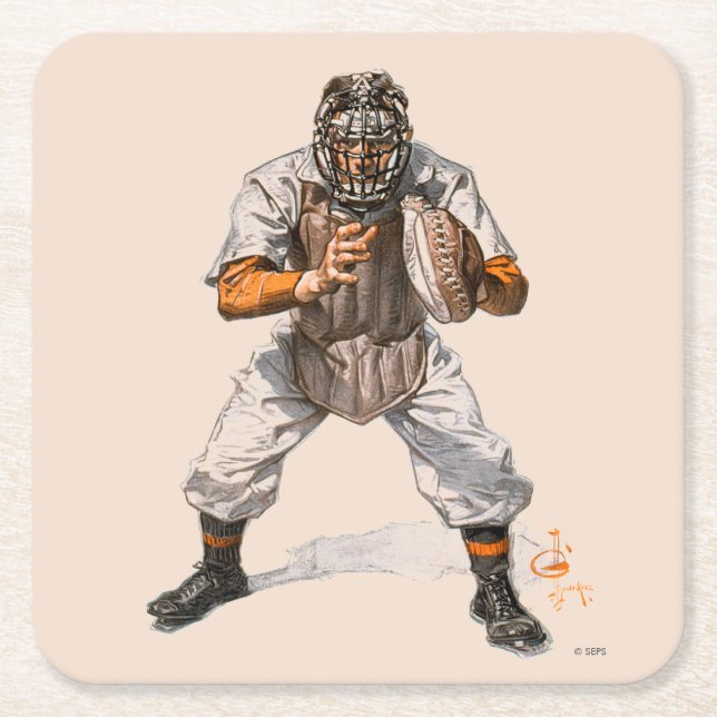 Baseball Catcher Underlägg Papper Kvadrat (Framsidan)