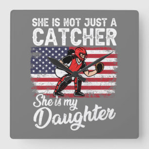Baseball Catcher USA:s amerikanska Flagga Fyrkantig Klocka