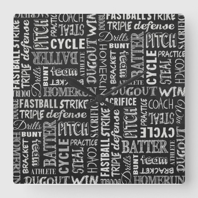 Baseball Chalkboard Terms Fyrkantig Klocka (Framsida)