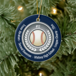 Baseball Champion Player School Silver Grått Blue Julgransprydnad Keramik