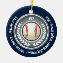 Baseball Champion Player School Silver Grått Blue Julgransprydnad Keramik