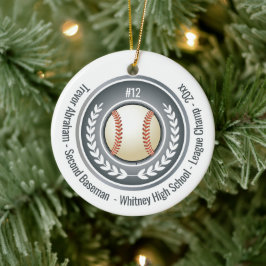 Baseball Champion Player School Silver Grått  Julgransprydnad Keramik