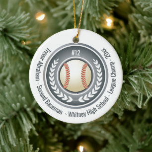 Baseball Champion Player School Silver Grått  Julgransprydnad Keramik