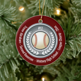 Baseball Champion Player School Silver Grått Red Julgransprydnad Keramik